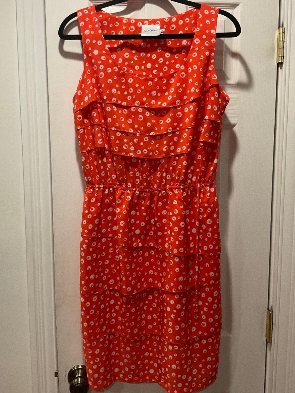 J. Taylor Orange White Print Dress Size 12 Sleeveless Drawstring Waist